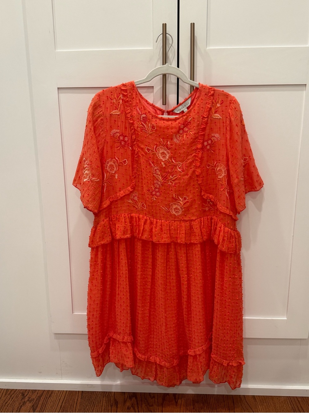 Ranna Gill Bright Orange Embroidered Ruffle Dress